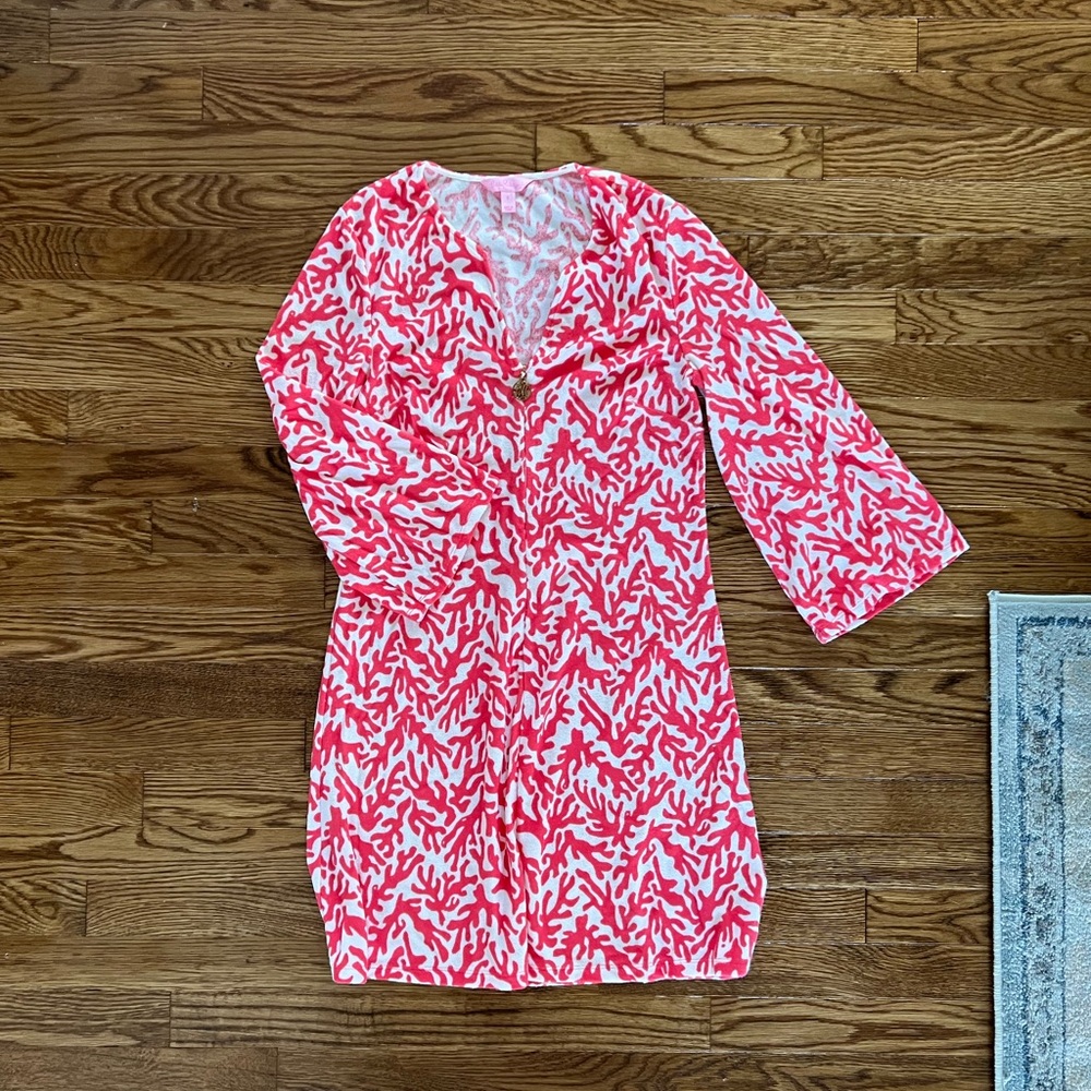 Lilly Pulitzer Pink and White Coral-Print Swim Coverup